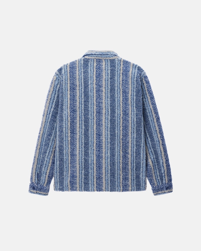 Indigo Stüssy Striped Sherpa Shirt | RHKQ2-8467