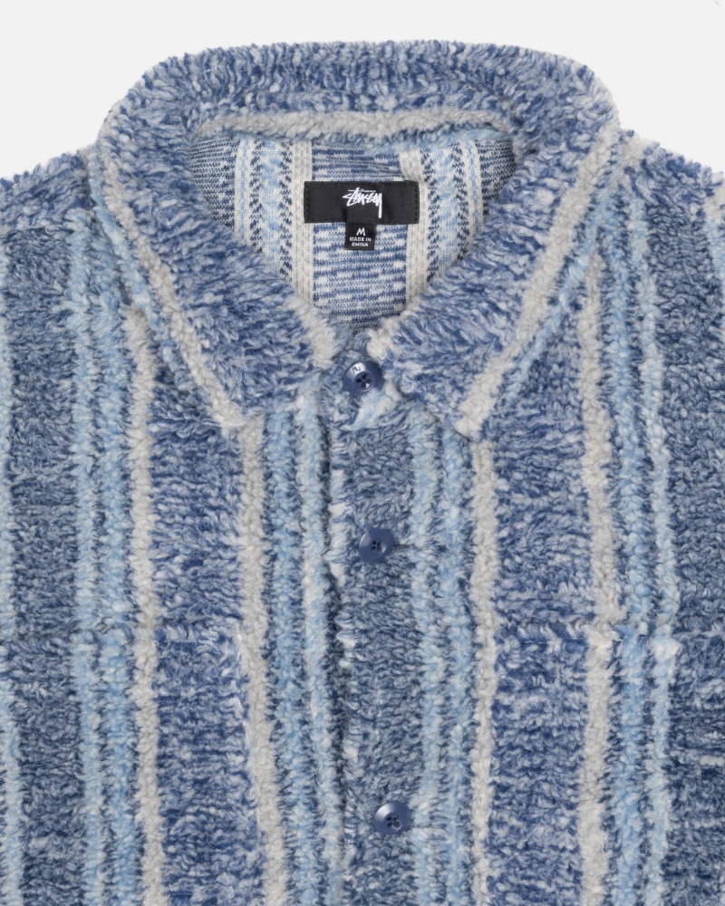 Indigo Stüssy Striped Sherpa Shirt | RHKQ2-8467