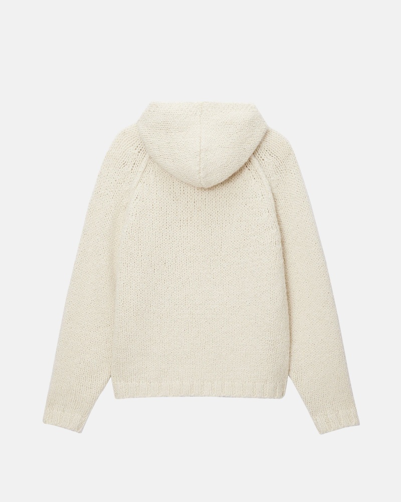 Ivory Stüssy Chunky Knit Zip Hoodie | MROT-31970