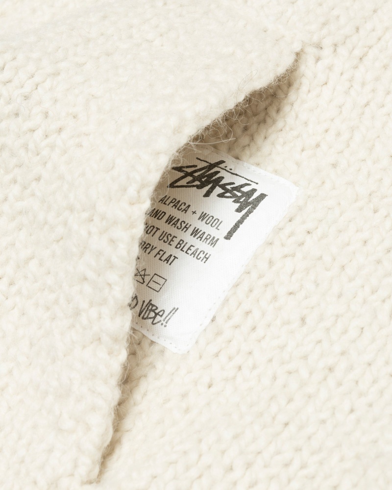 Ivory Stüssy Chunky Knit Zip Hoodie | MROT-31970