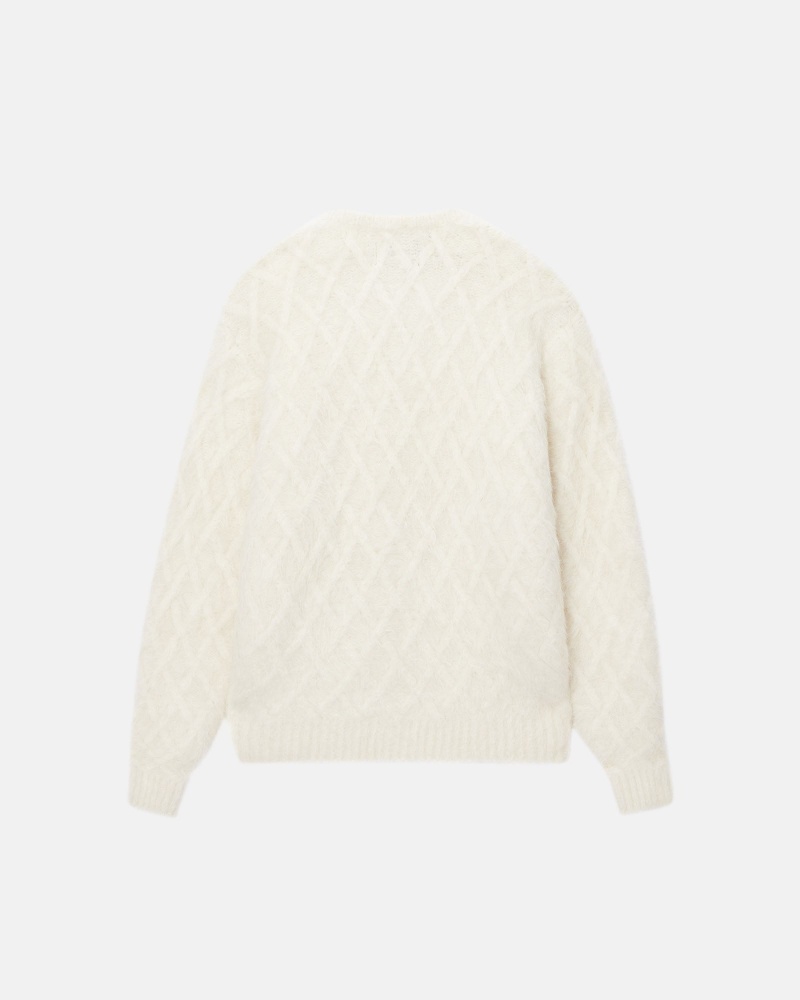 Ivory Stüssy Fuzzy Lattice Crew Sweater | LXSG0-5123