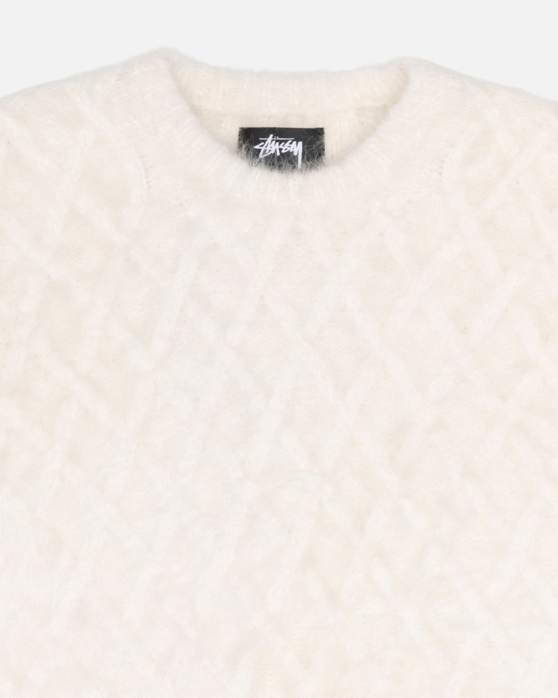 Ivory Stüssy Fuzzy Lattice Crew Sweater | LXSG0-5123