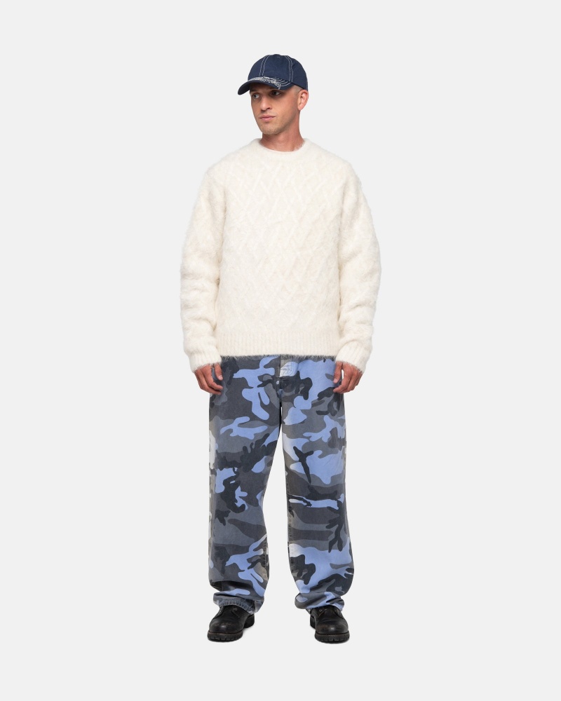 Ivory Stüssy Fuzzy Lattice Crew Sweater | LXSG0-5123