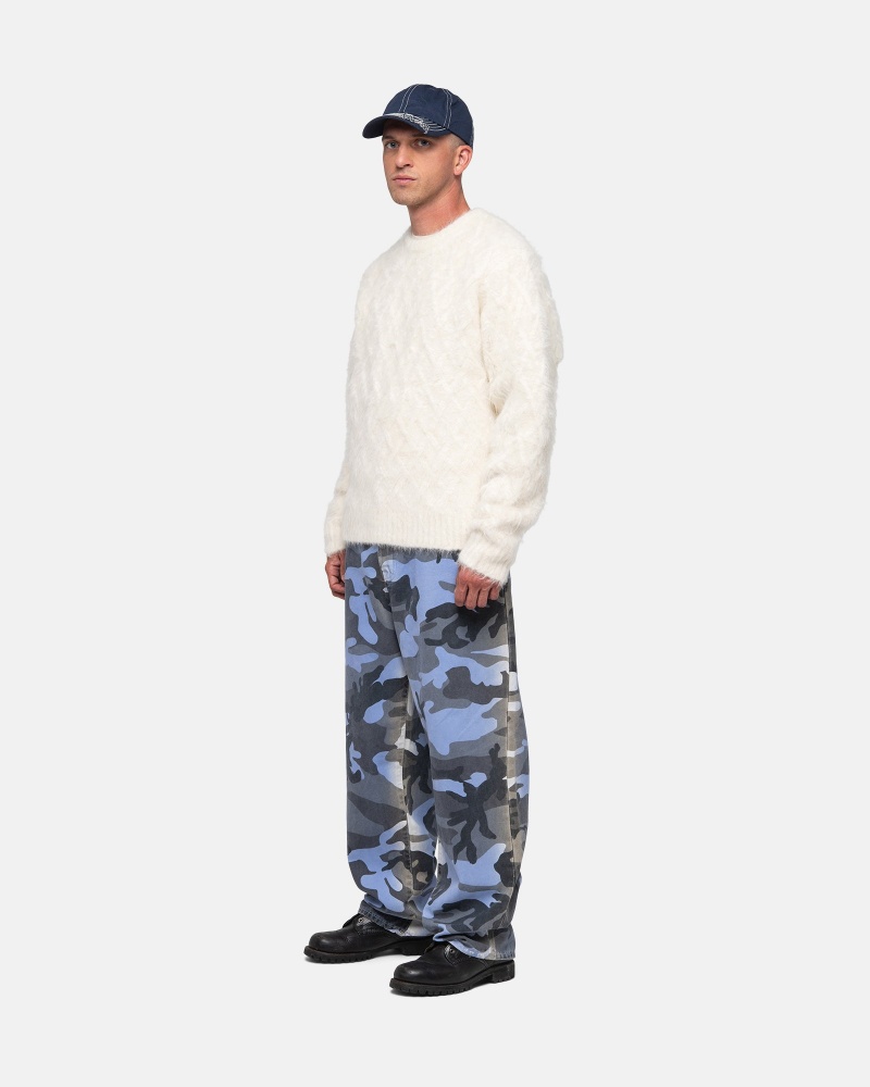 Ivory Stüssy Fuzzy Lattice Crew Sweater | LXSG0-5123