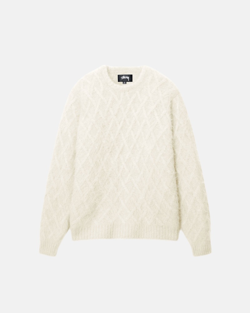 Ivory Stüssy Fuzzy Lattice Crew Sweater | LXSG0-5123