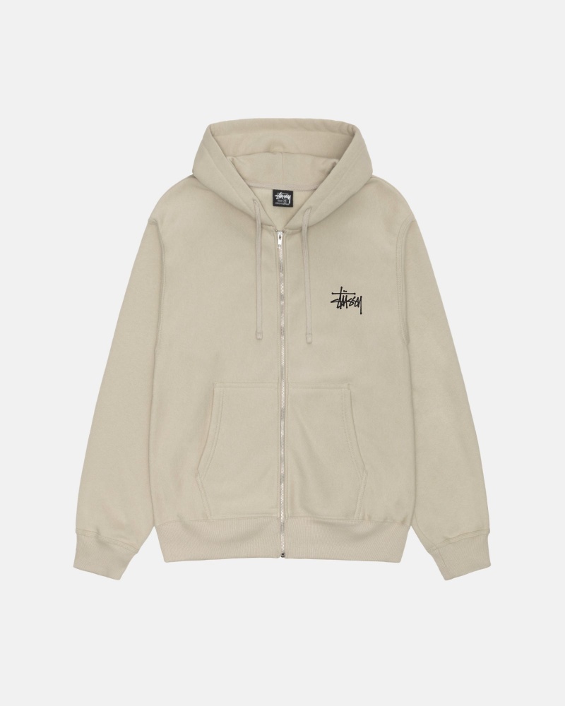 Khaki Stüssy Basic Stussy Zip Hoodie | QVNE-70623