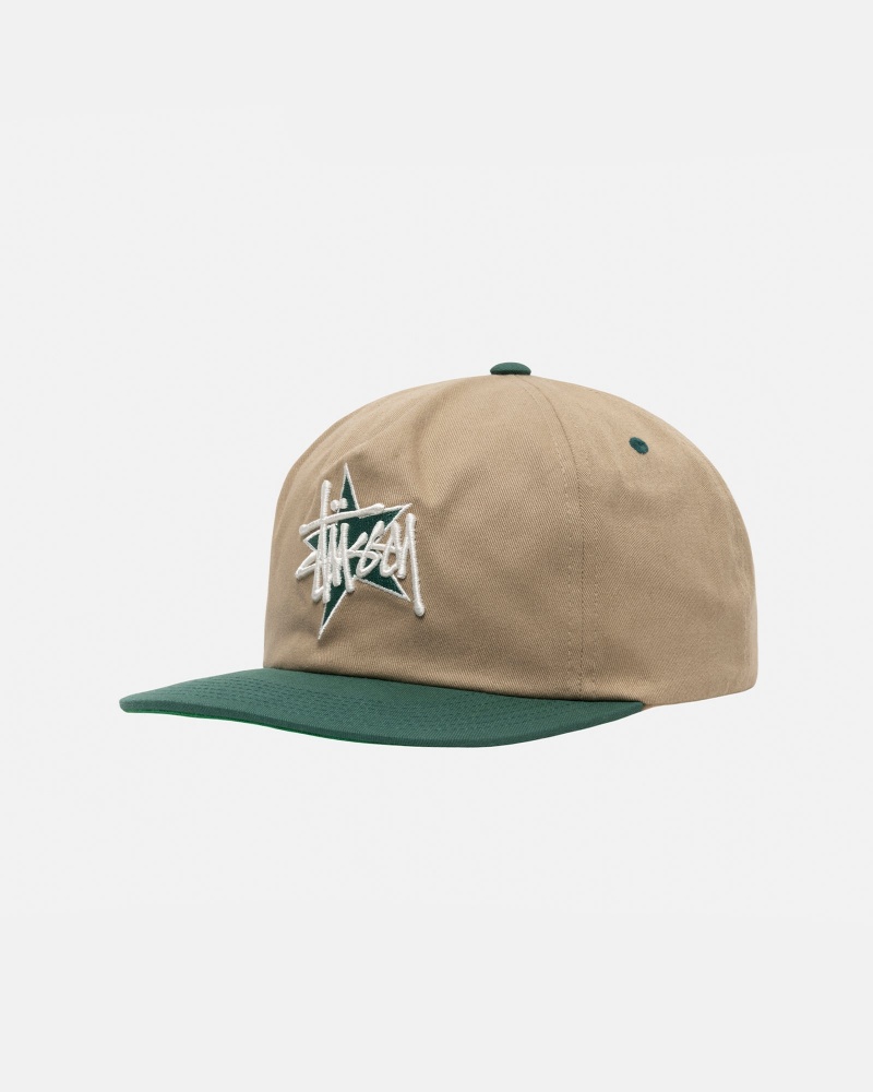 Khaki Stüssy Mid-Depth Basic Star Strapback | CNQS-65873