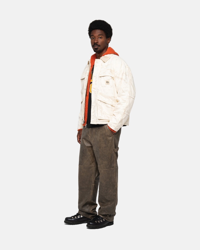 Khaki Stüssy Shop Jacket Distressed Canvas | PAXJ0-6738