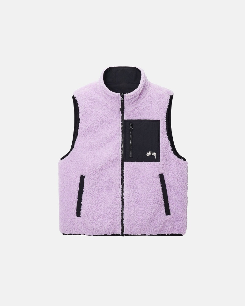 Lavender Stüssy Sherpa Reversible Vest | IPCR7-3401