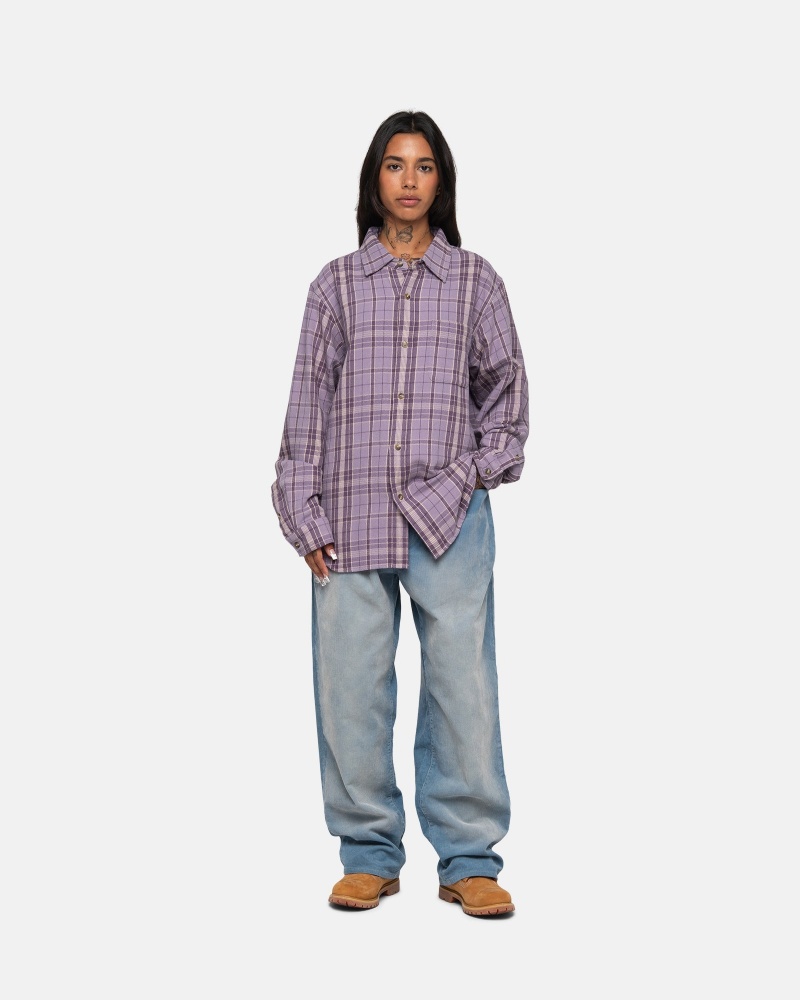 Lavender Stüssy Stones Plaid Shirt | RDHT7-5938