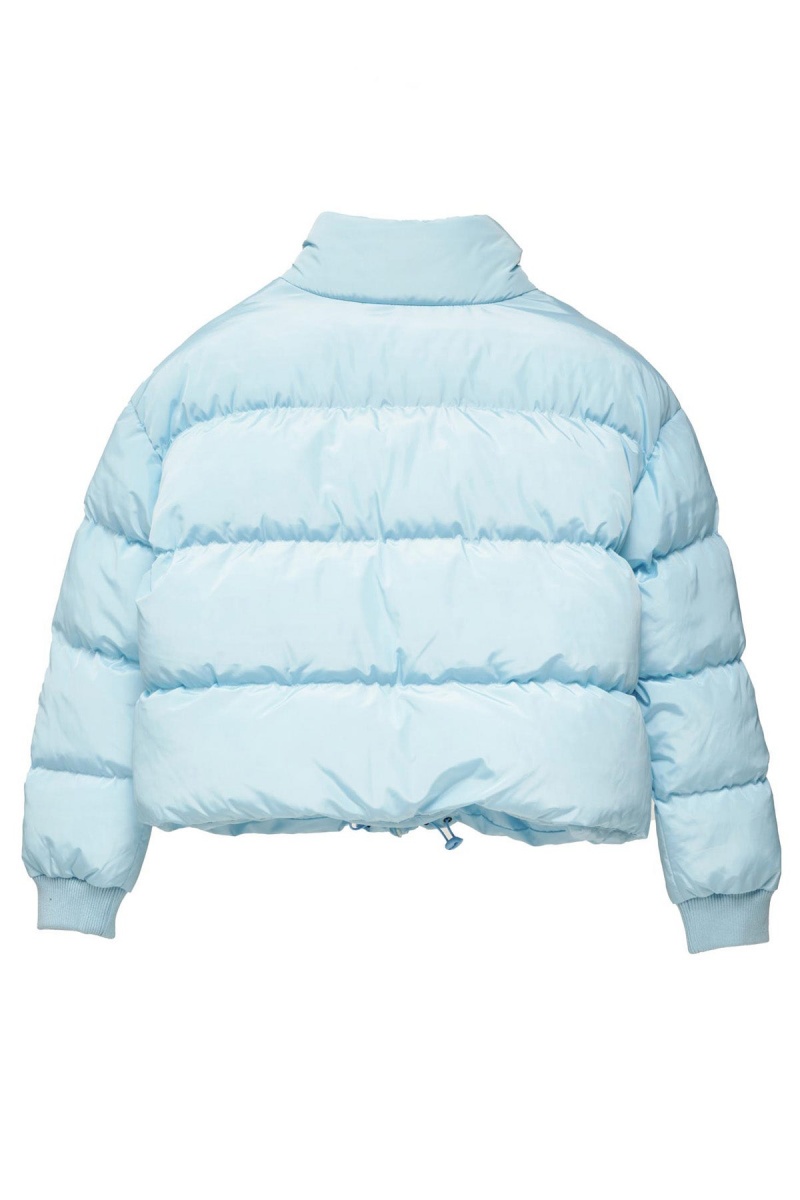 Light Blue Stüssy Graffiti Puffa Jacket | VYUZAF-961