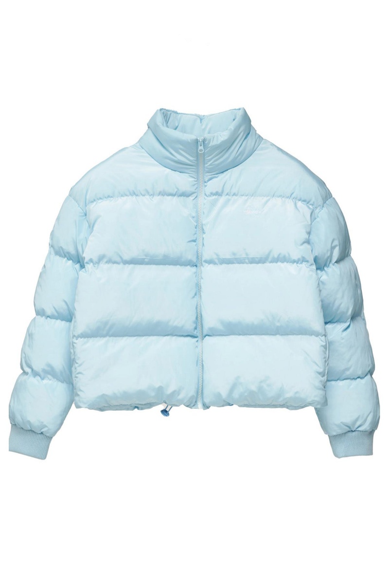 Light Blue Stüssy Graffiti Puffa Jacket | VYUZAF-961