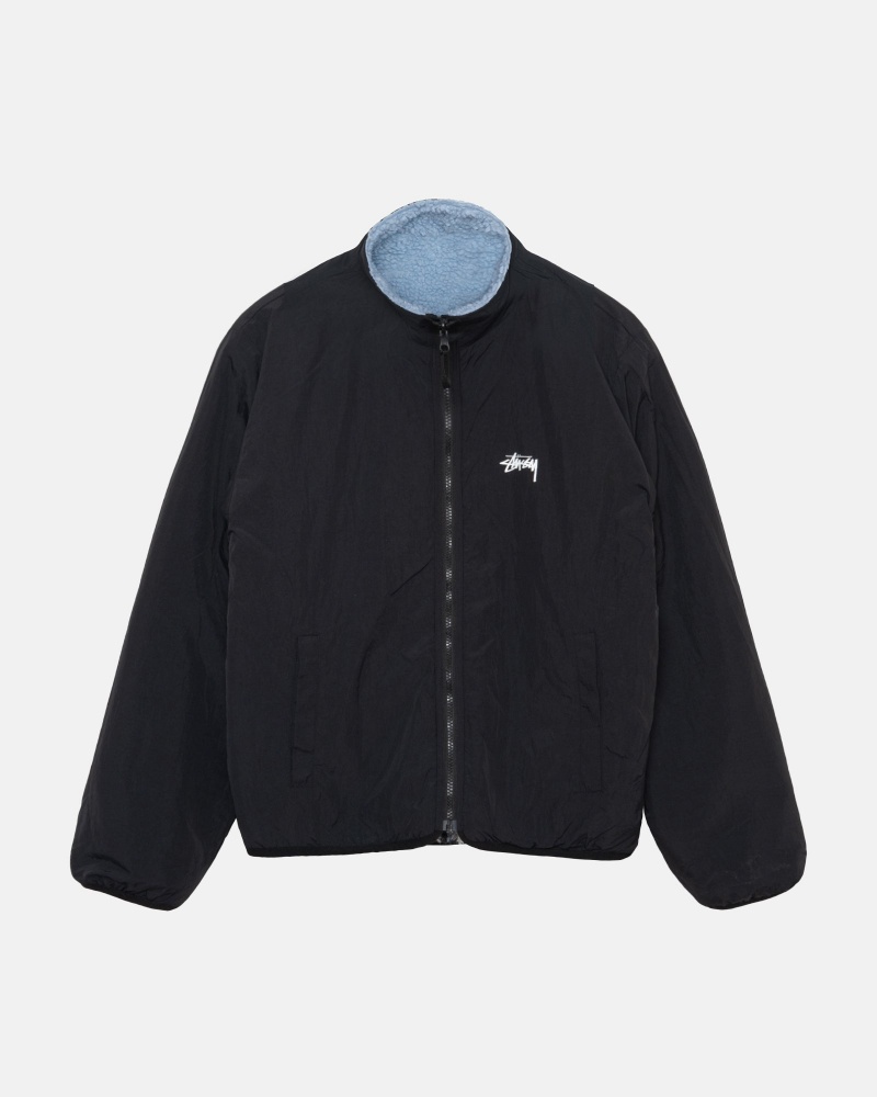 Light Denim Stüssy Sherpa Reversible Jacket | YRBW0-4739