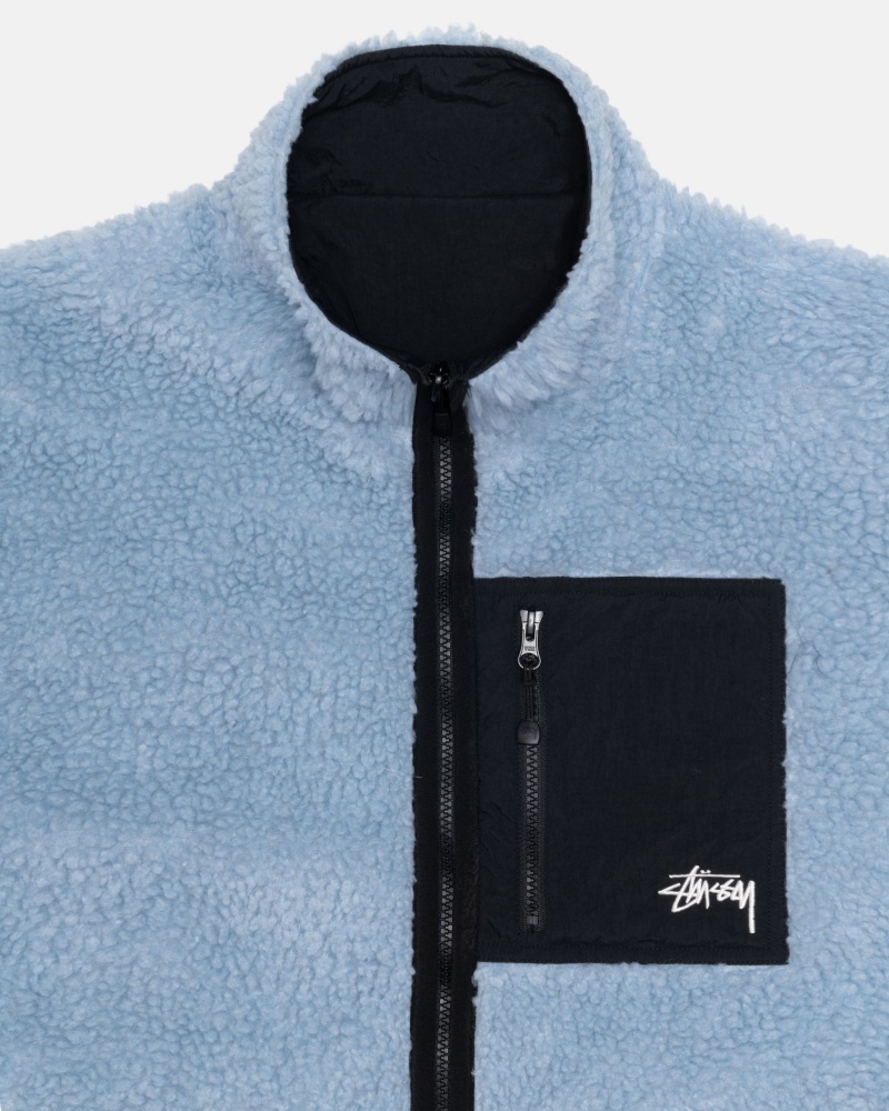 Light Denim Stüssy Sherpa Reversible Jacket | YRBW0-4739