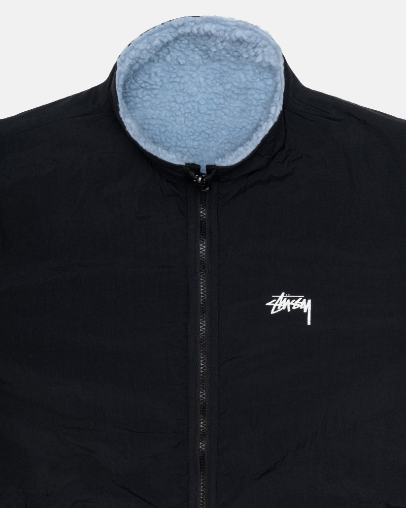 Light Denim Stüssy Sherpa Reversible Jacket | YRBW0-4739