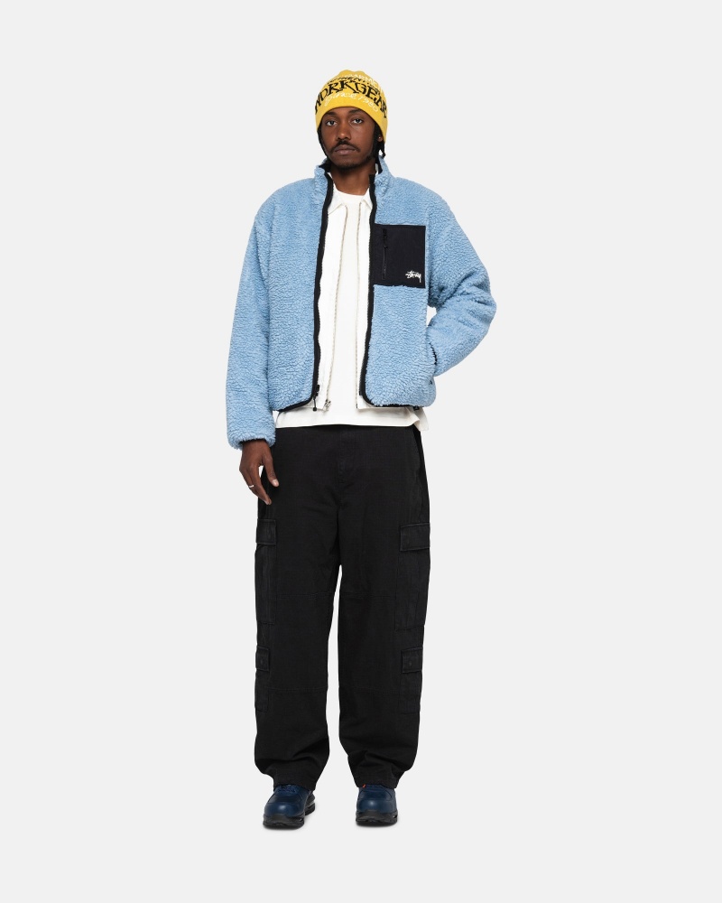 Light Denim Stüssy Sherpa Reversible Jacket | YRBW0-4739