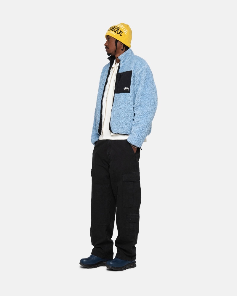 Light Denim Stüssy Sherpa Reversible Jacket | YRBW0-4739