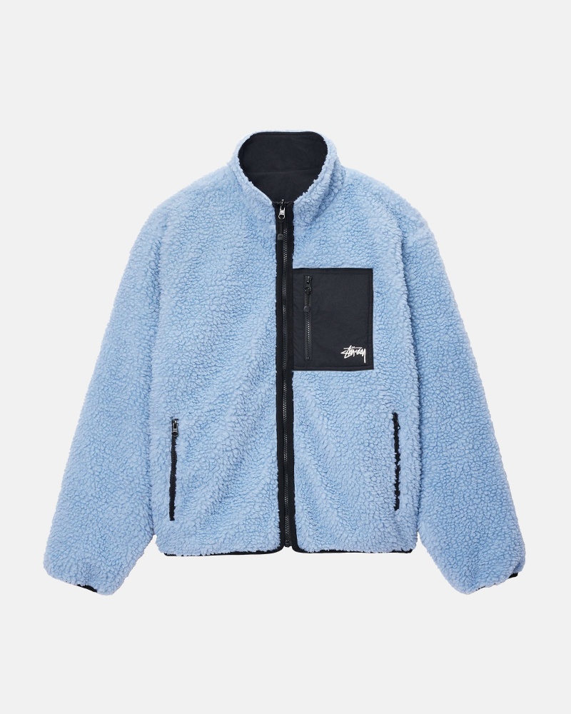 Light Denim Stüssy Sherpa Reversible Jacket | YRBW0-4739