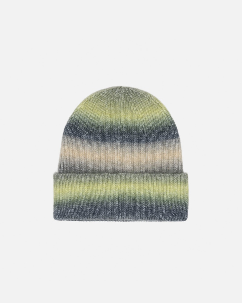 Lime Multi Stüssy Cuff Beanie Spray Stripe | GNRT-13097