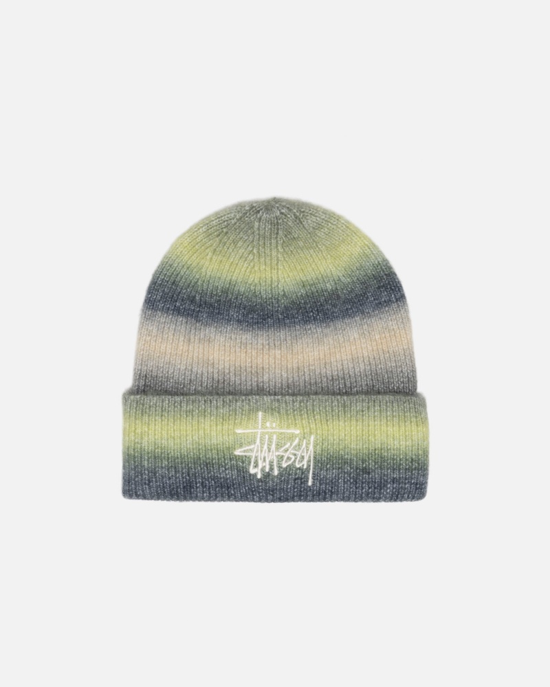 Lime Multi Stüssy Cuff Beanie Spray Stripe | GNRT-13097