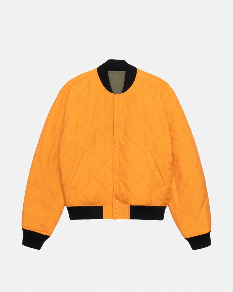 Medium Olive/Bright Mandarin Stüssy & Nike Reversible Varsity Jacket | DHIC1-9837