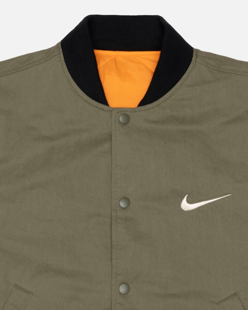 Medium Olive/Bright Mandarin Stüssy & Nike Reversible Varsity Jacket | DHIC1-9837