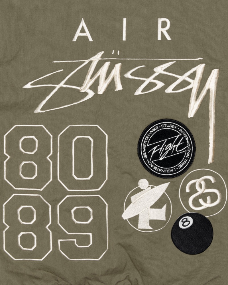 Medium Olive/Bright Mandarin Stüssy & Nike Reversible Varsity Jacket | DHIC1-9837