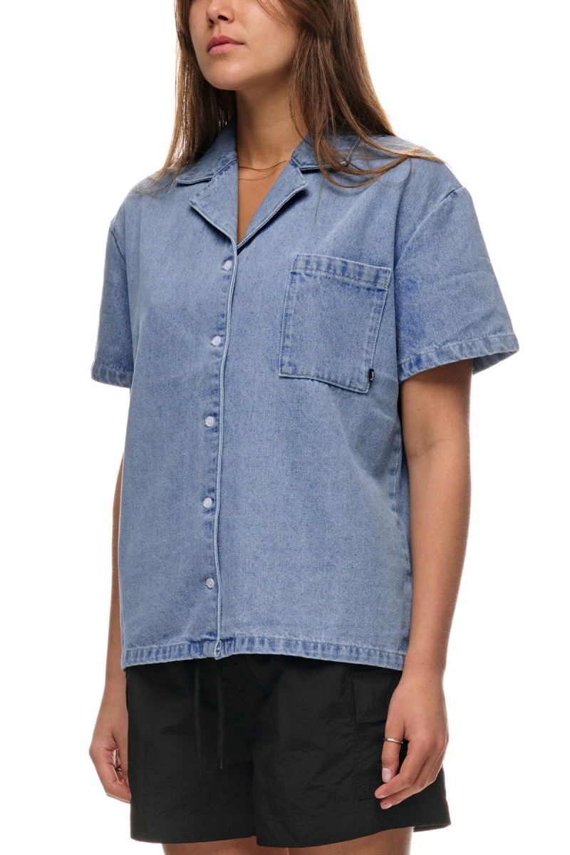 Mid Blue Stüssy Denim Os Shirt | ICEJAM-637