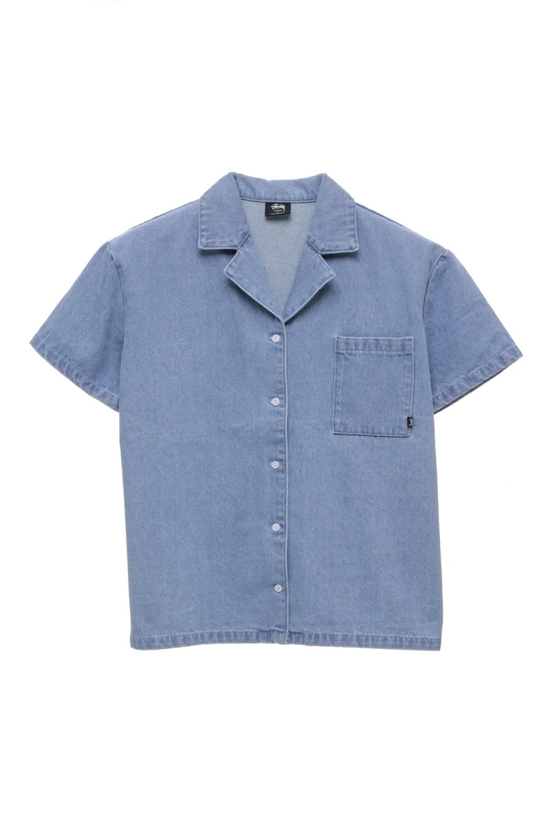 Mid Blue Stüssy Denim Os Shirt | ICEJAM-637