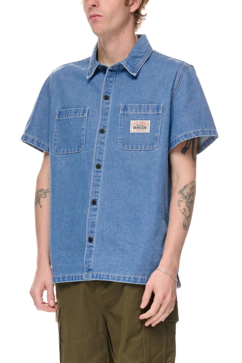 Mid Blue Stüssy Workgear Denim Shirt | SXHJBI-147