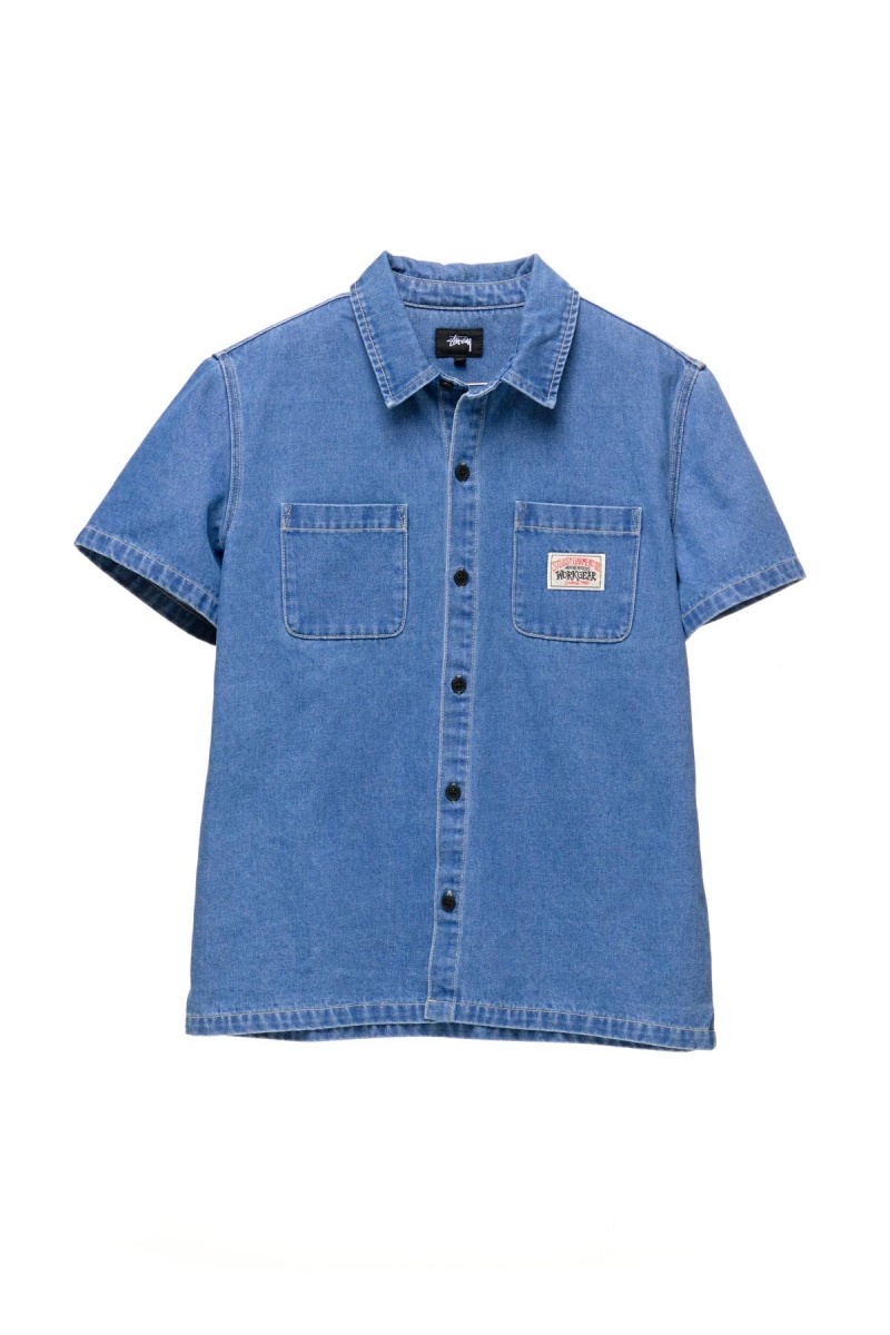 Mid Blue Stüssy Workgear Denim Shirt | SXHJBI-147