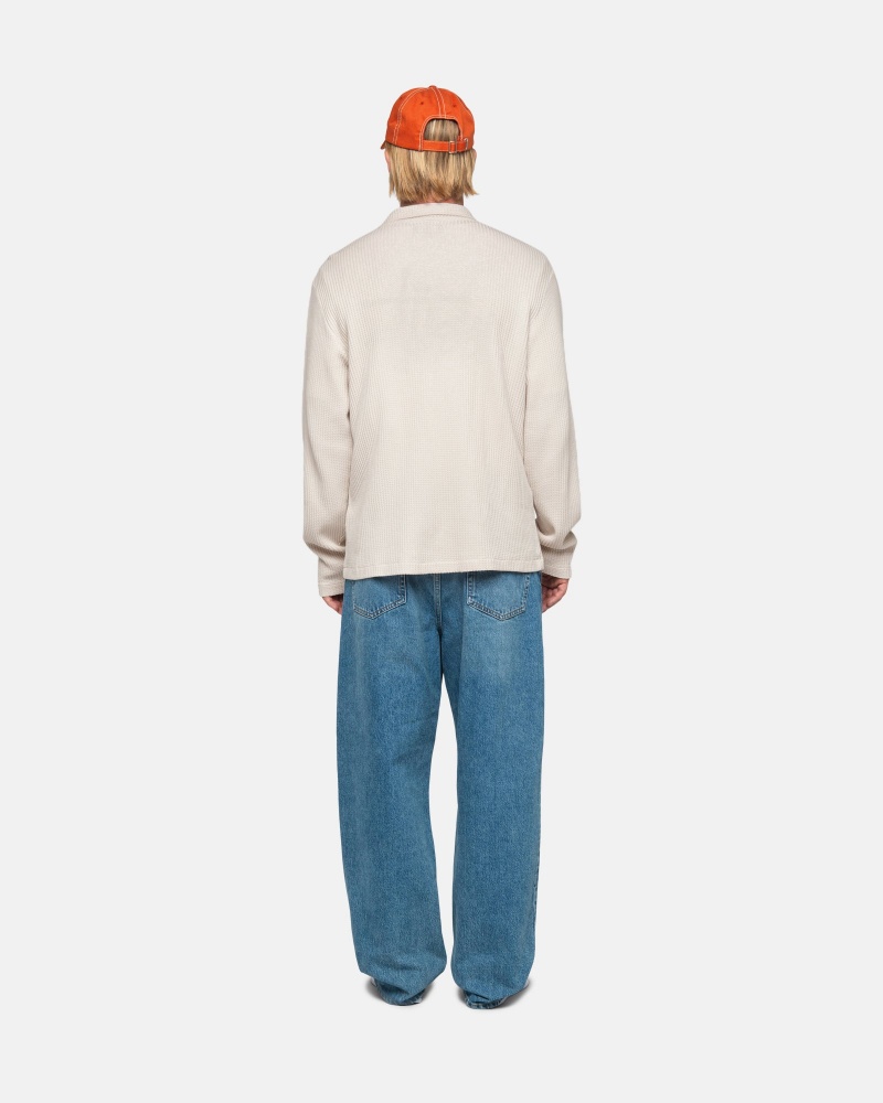 Natural Stüssy Big Thermal Zip Shirt | QTLK0-3278