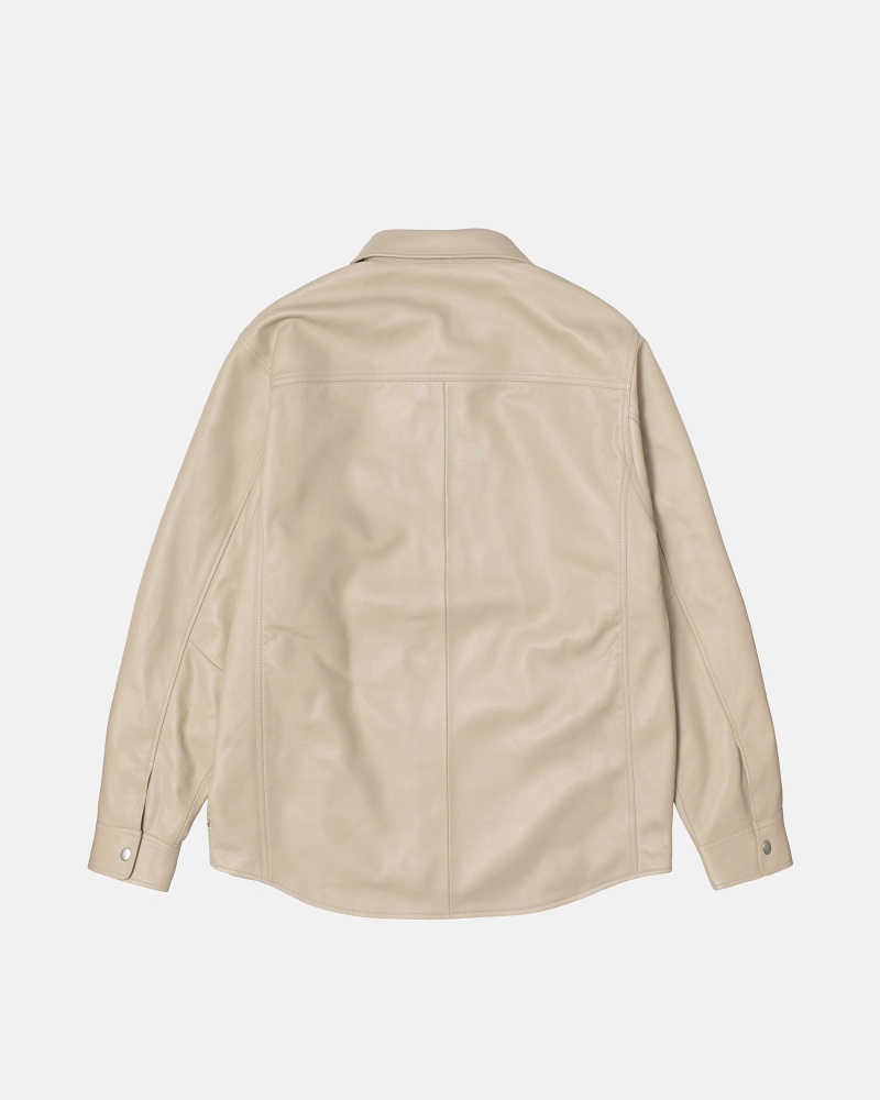 Natural Stüssy Leather Overshirt | VBDU5-2189