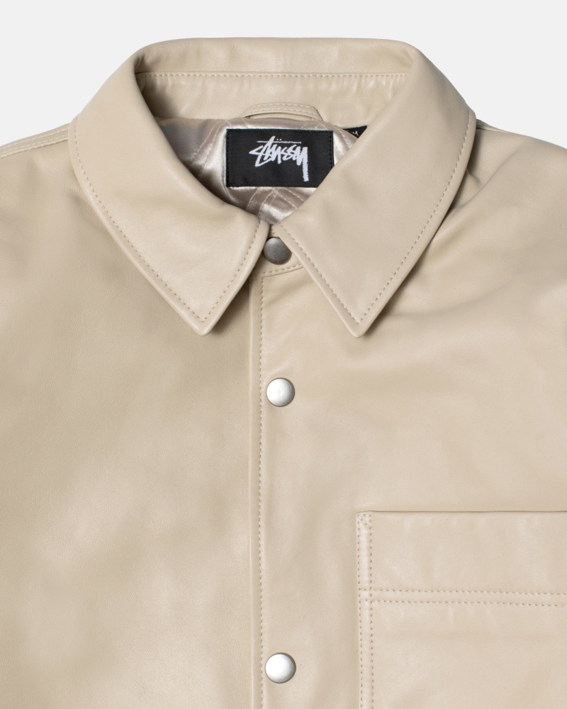 Natural Stüssy Leather Overshirt | VBDU5-2189