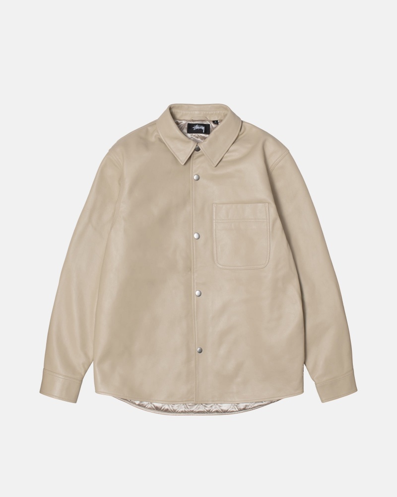 Natural Stüssy Leather Overshirt | VBDU5-2189