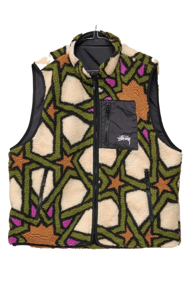 Natural Stüssy Reversible Stock Sherpa Vest | LEJXOZ-870