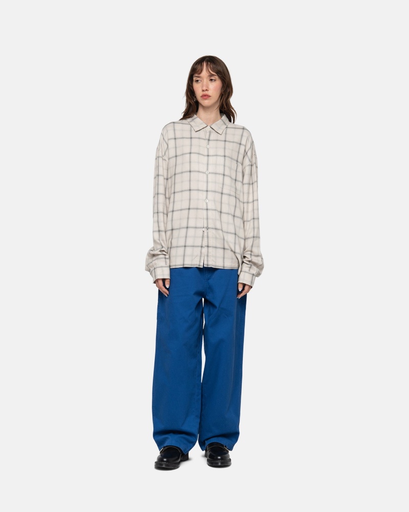 Natural Stüssy Shadow Plaid Rayon Shirt | LQRF5-3179