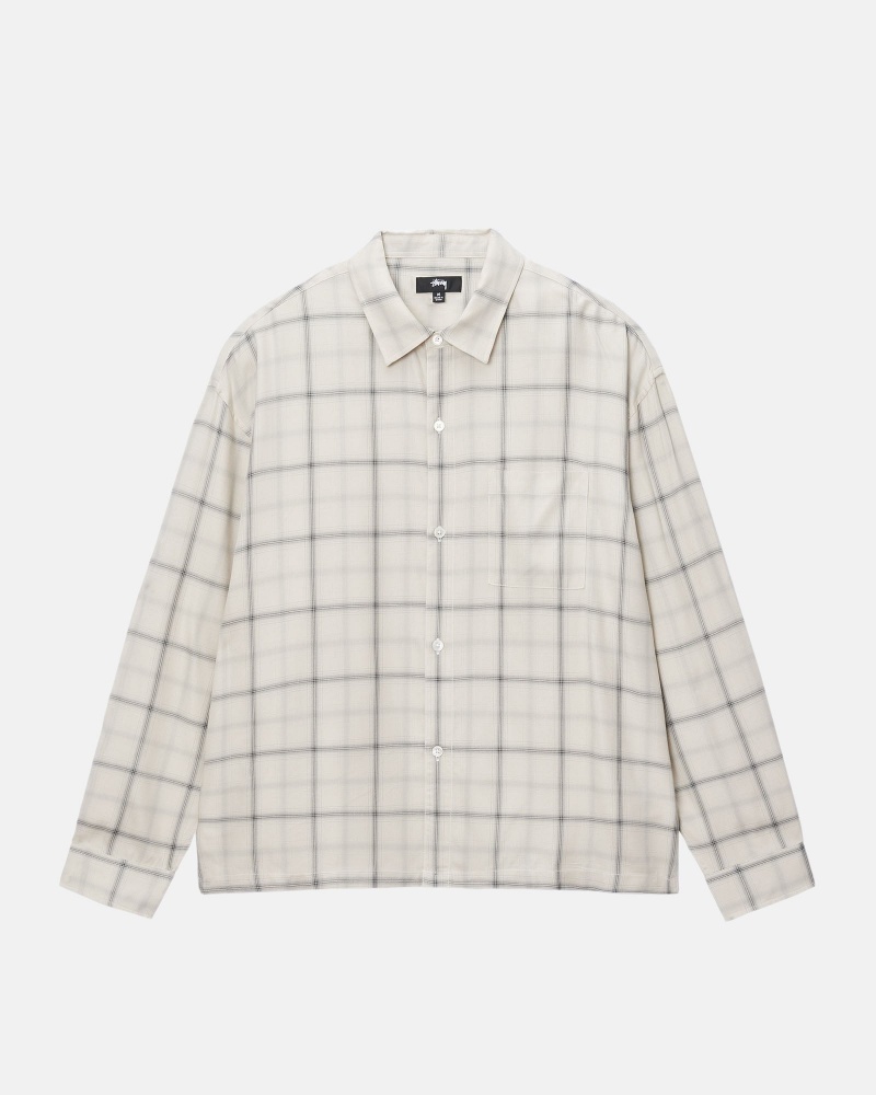 Natural Stüssy Shadow Plaid Rayon Shirt | LQRF5-3179