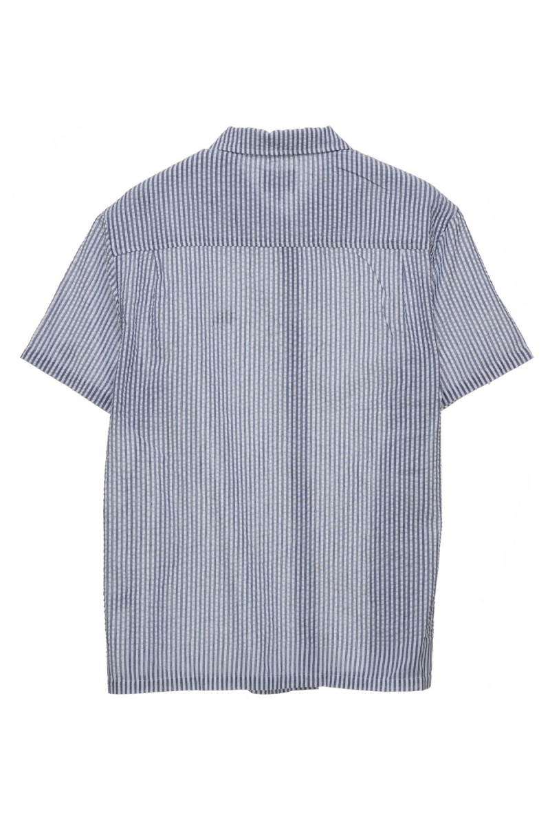 Navy/White Stripe Stüssy Graffiti Oxford Shirt | NGXUEF-162