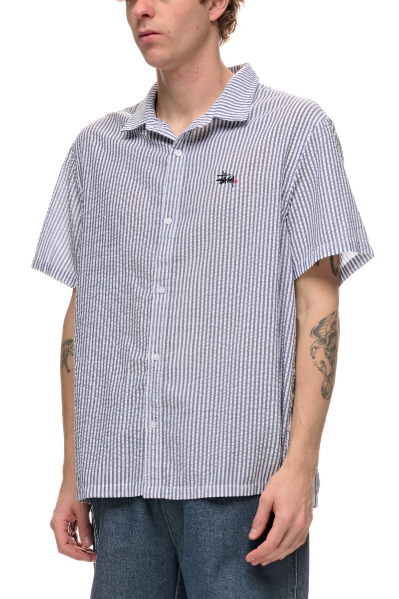 Navy/White Stripe Stüssy Graffiti Oxford Shirt | NGXUEF-162