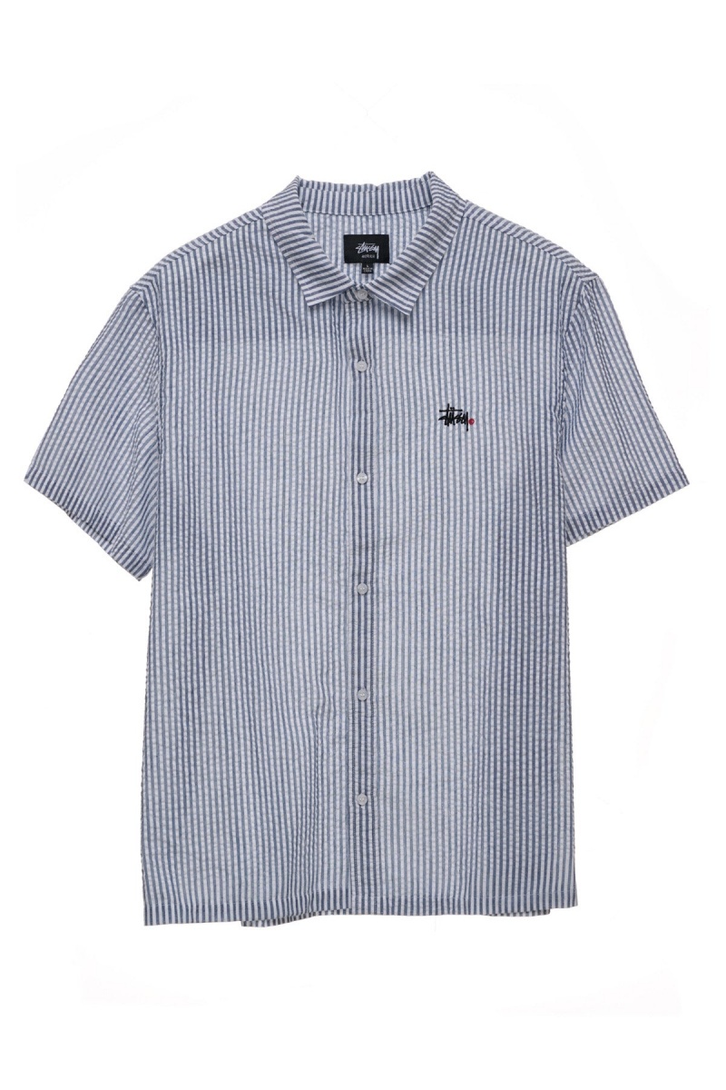 Navy/White Stripe Stüssy Graffiti Oxford Shirt | NGXUEF-162