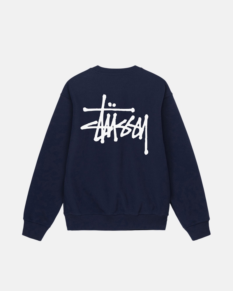 Navy Stüssy Basic Stüssy Crew | IVGS-83641