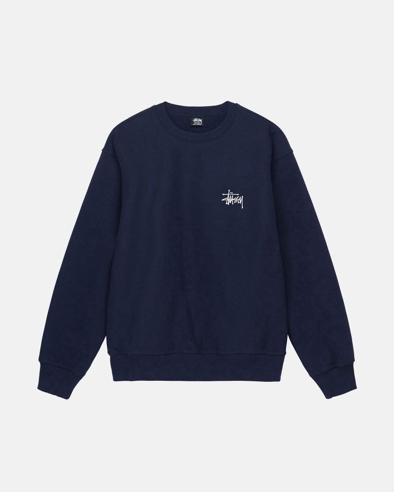 Navy Stüssy Basic Stüssy Crew | RBKQ-92864