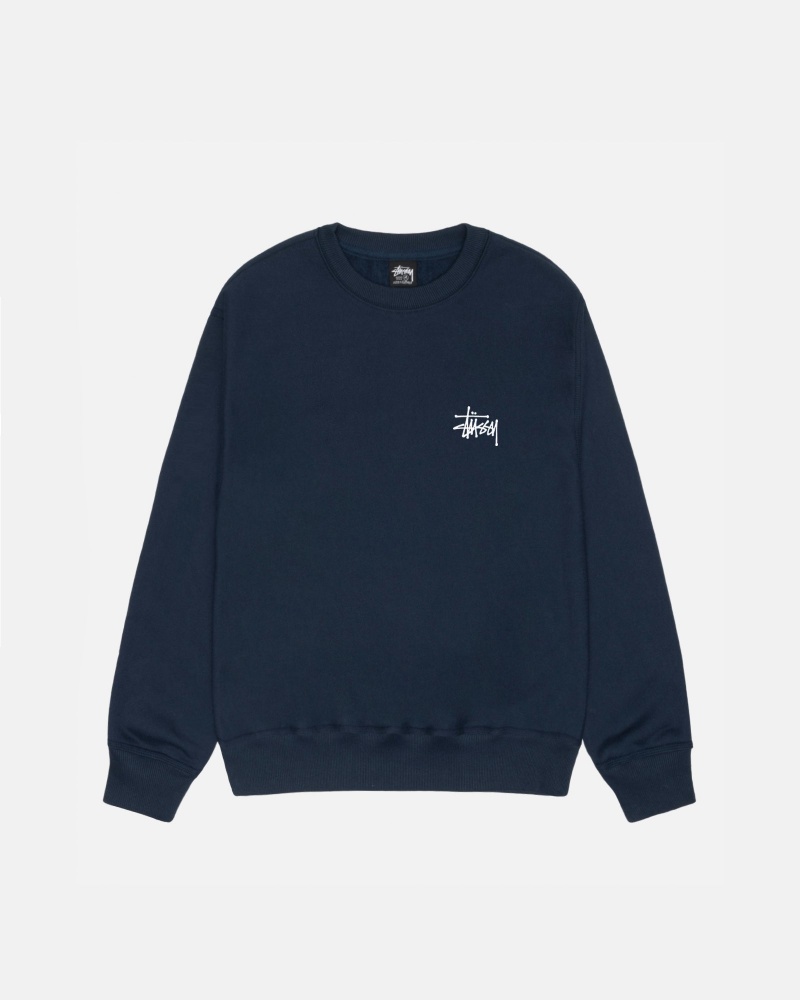 Navy Stüssy Basic Stüssy Crew | UHQK8-6374