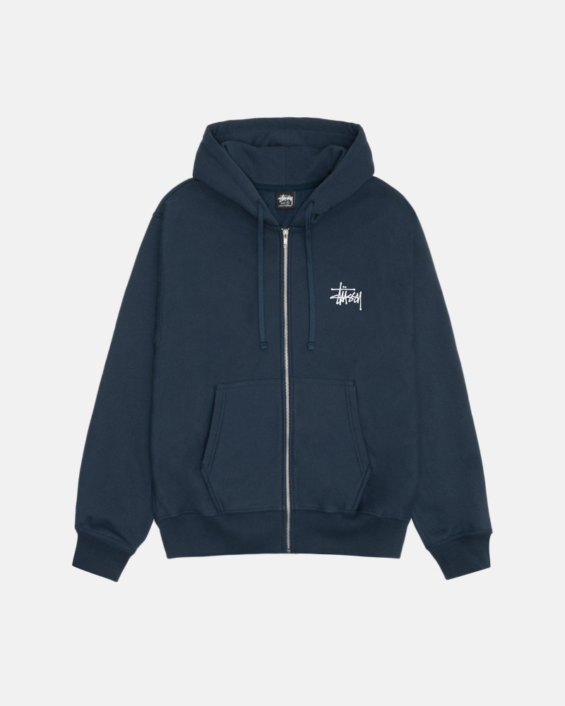 Navy Stüssy Basic Stussy Zip Hoodie | EXRF8-5123