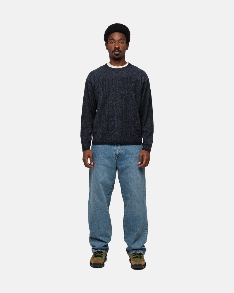 Navy Stüssy Engineered Panel Sweater | NRMK1-2593