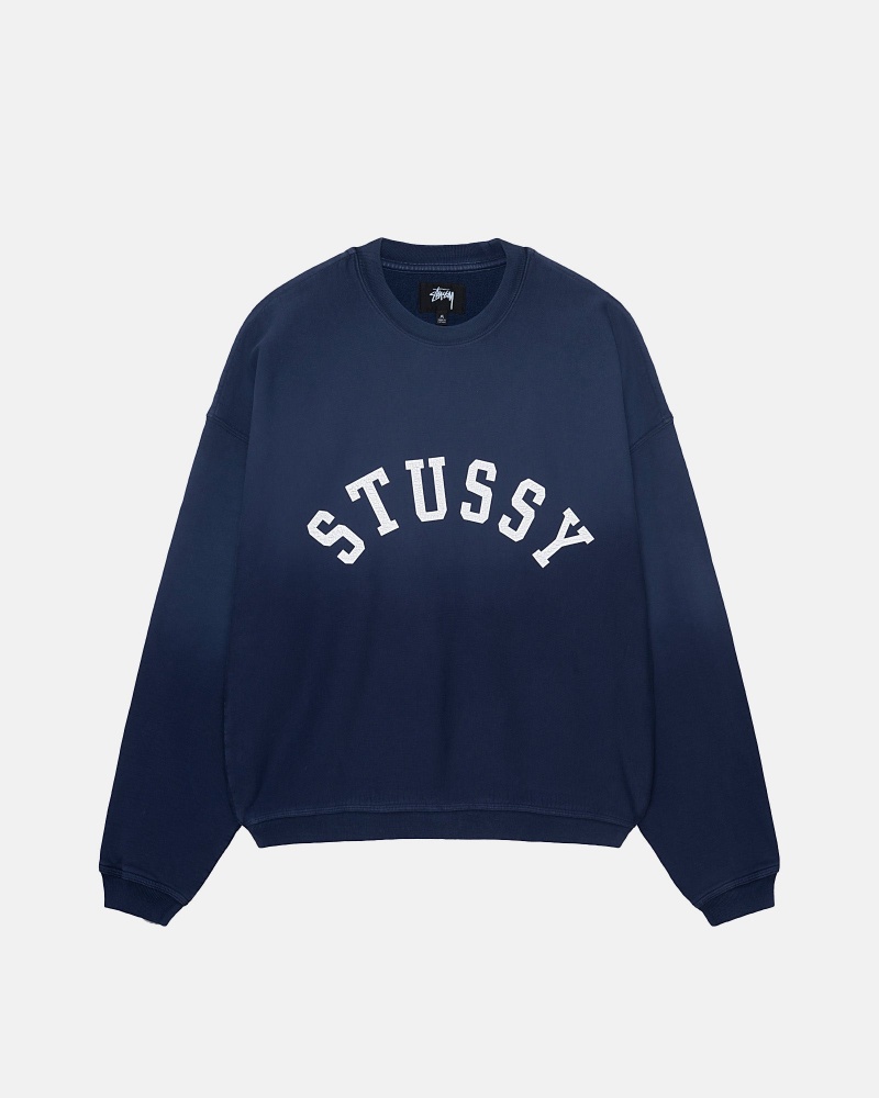 Navy Stüssy Sun Faded Oversized Crew | JNMK7-6435