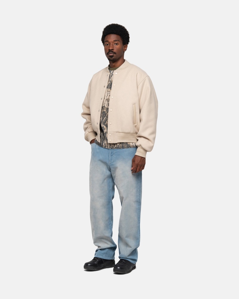 Oatmeal Stüssy Sport Melton Varsity Jacket | MJHR0-6941