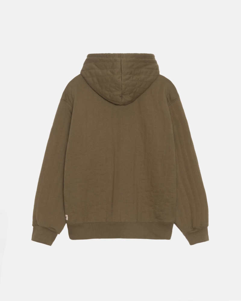 Olive Green Stüssy Vertical Quilted Zip Hood | LIYQ9-7630