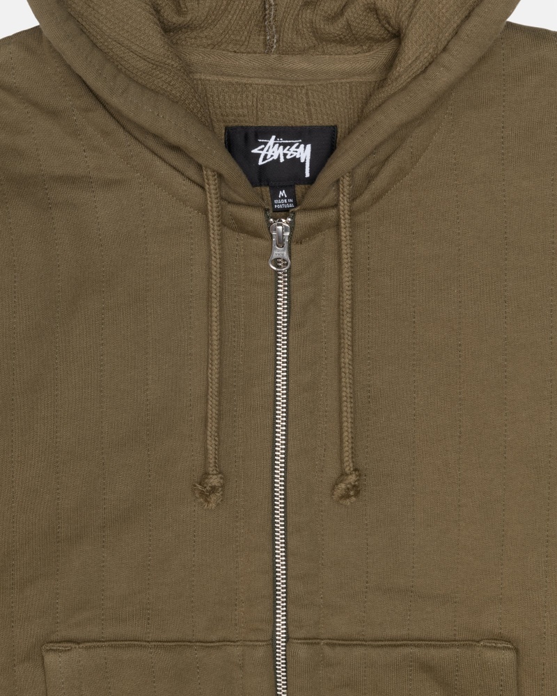 Olive Green Stüssy Vertical Quilted Zip Hood | LIYQ9-7630